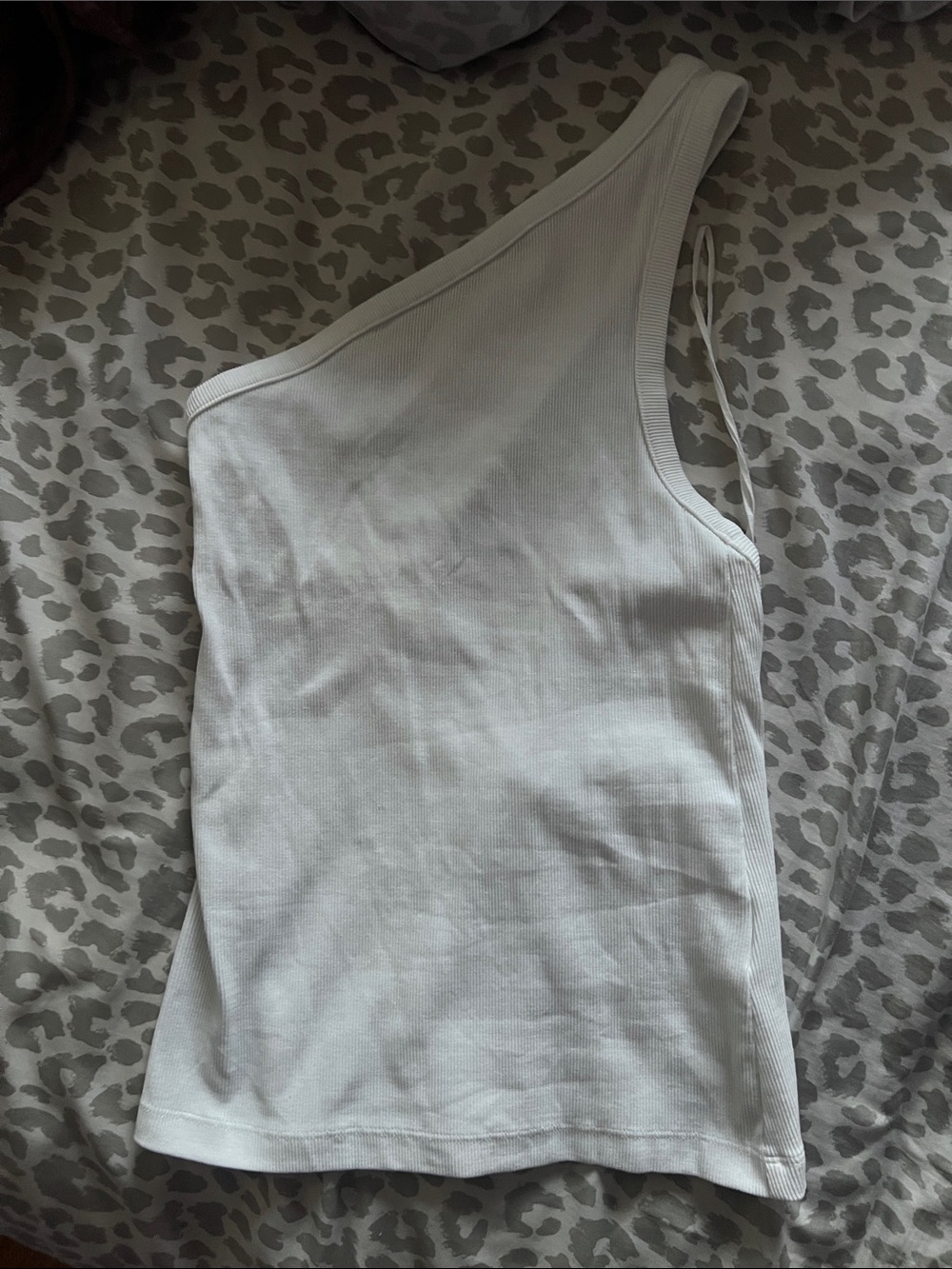 One-Shoulder White Ribbed Tank Top with Cutout